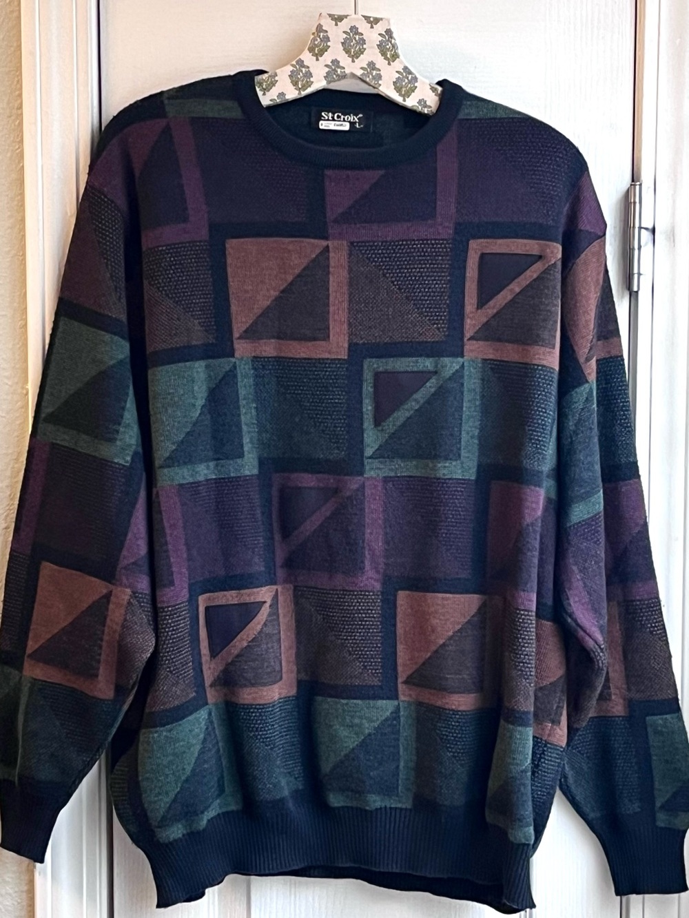 Vintage ST CROIX Geometric 3D Knit Sweater 100% Wool Coogi Style Men’s Size L